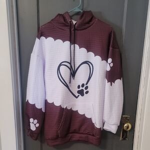 Heart and Paw Print Maroon and White Hoodie